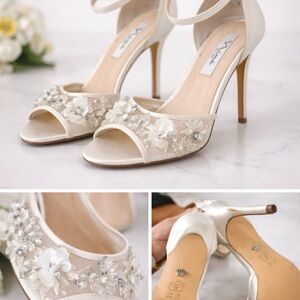Nina Ivory Floral Embellished Heels